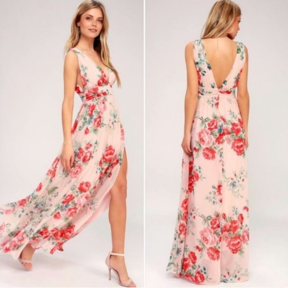 Lulus Garden Meandering Blush Floral Gown - Picture 2 of 6